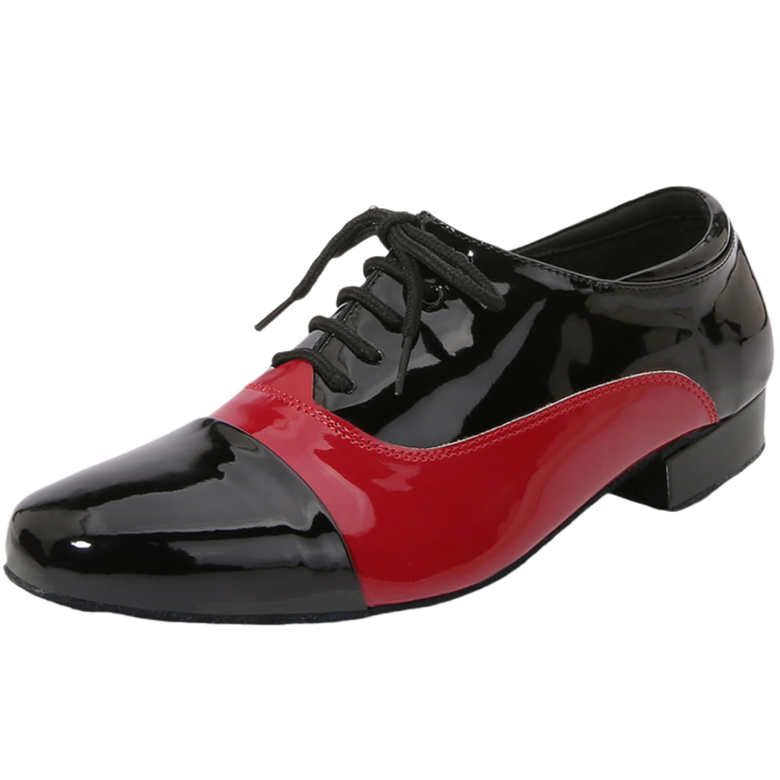 Viaoragiosa Men's Black And Red Wool Base Ballroom Dance Shoes, Low-Heeled Dance Shoes,Leather,Black,Red,Wear-Resistant And Comfortable,Soft,For Salsa Latin Tango Dancing,Dance Performance,Training