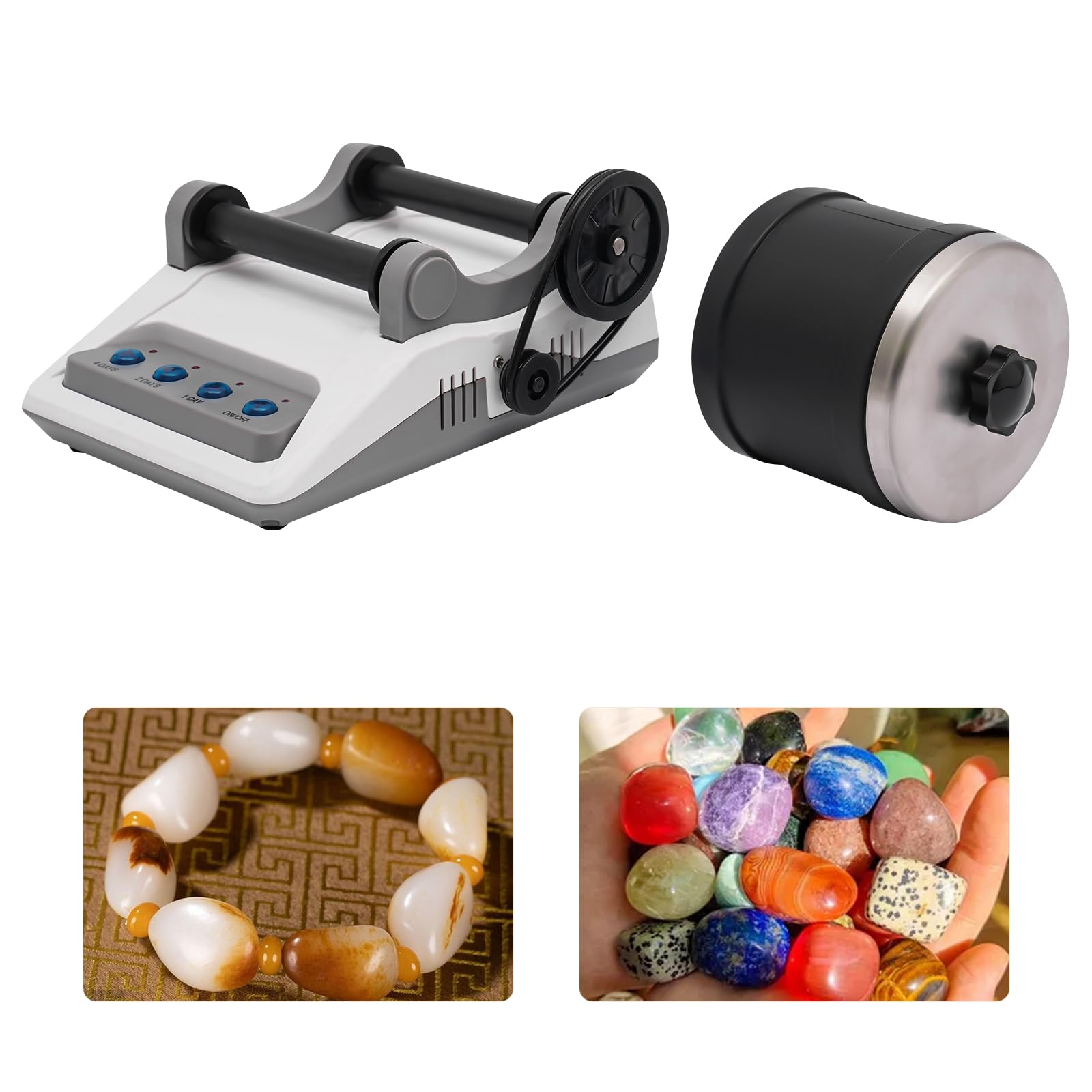Rock Tumbler Set Steinpoliermaschine, Polierkörner Schmuckbefestigungen Edelsteine Poliermaschine Rosenquarz Stein DIY Kit,7-Tage Timer für Erwachsene und Kinder