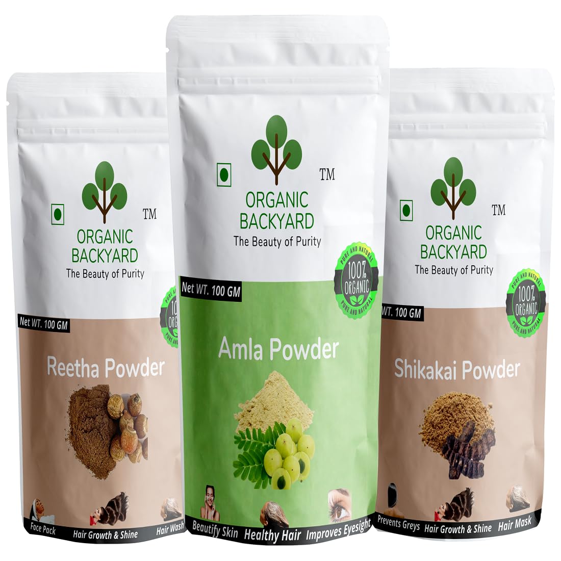 ORGANIC BACKYARD 100% Natural Amla,Reetha and Shikakai Powder Combo 100gm Each for Hair Care-image-10
