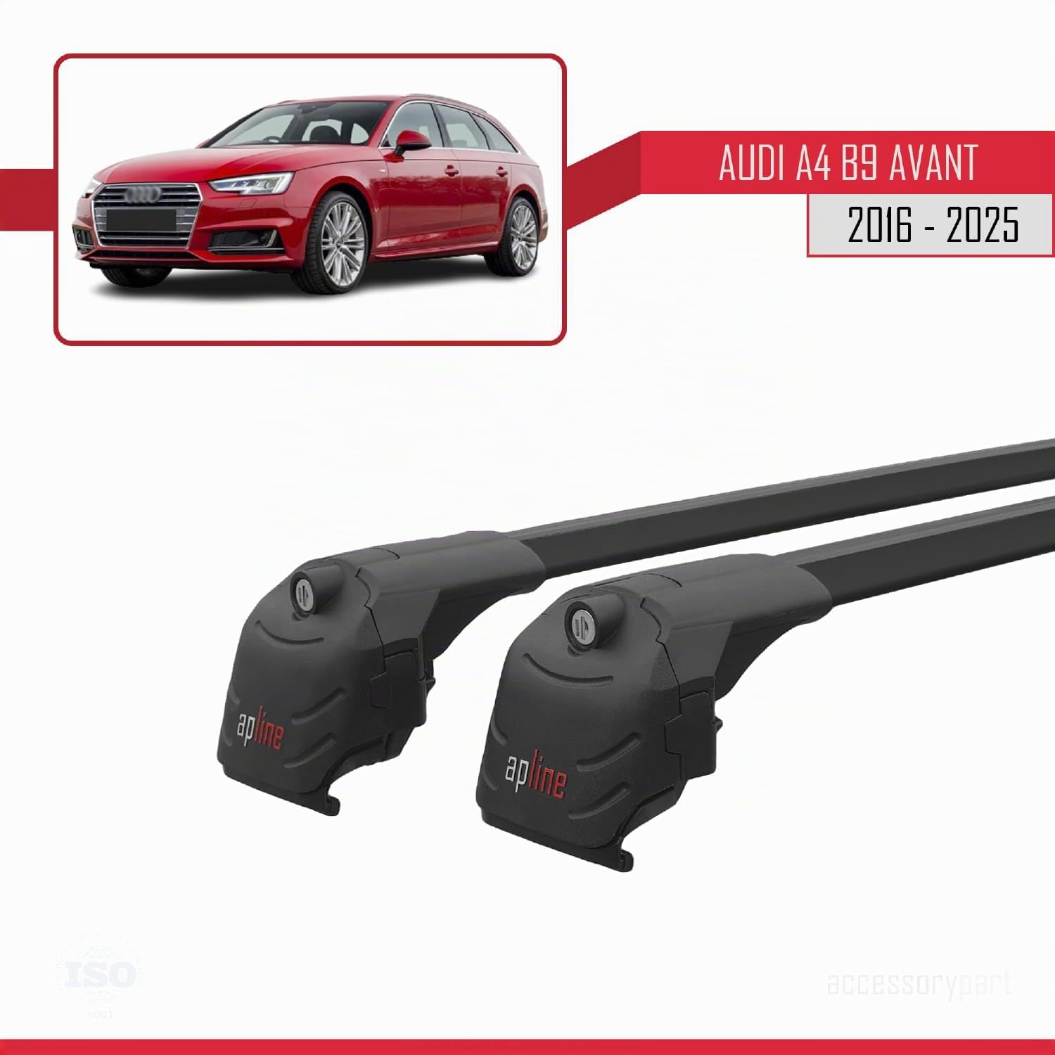 Compatible con Audi A4 (B9) Avant 2016-2024 ACE-2 Barras de Techo Auto Portaequipajes Barras Transversales Negro Aluminio 2 Barras