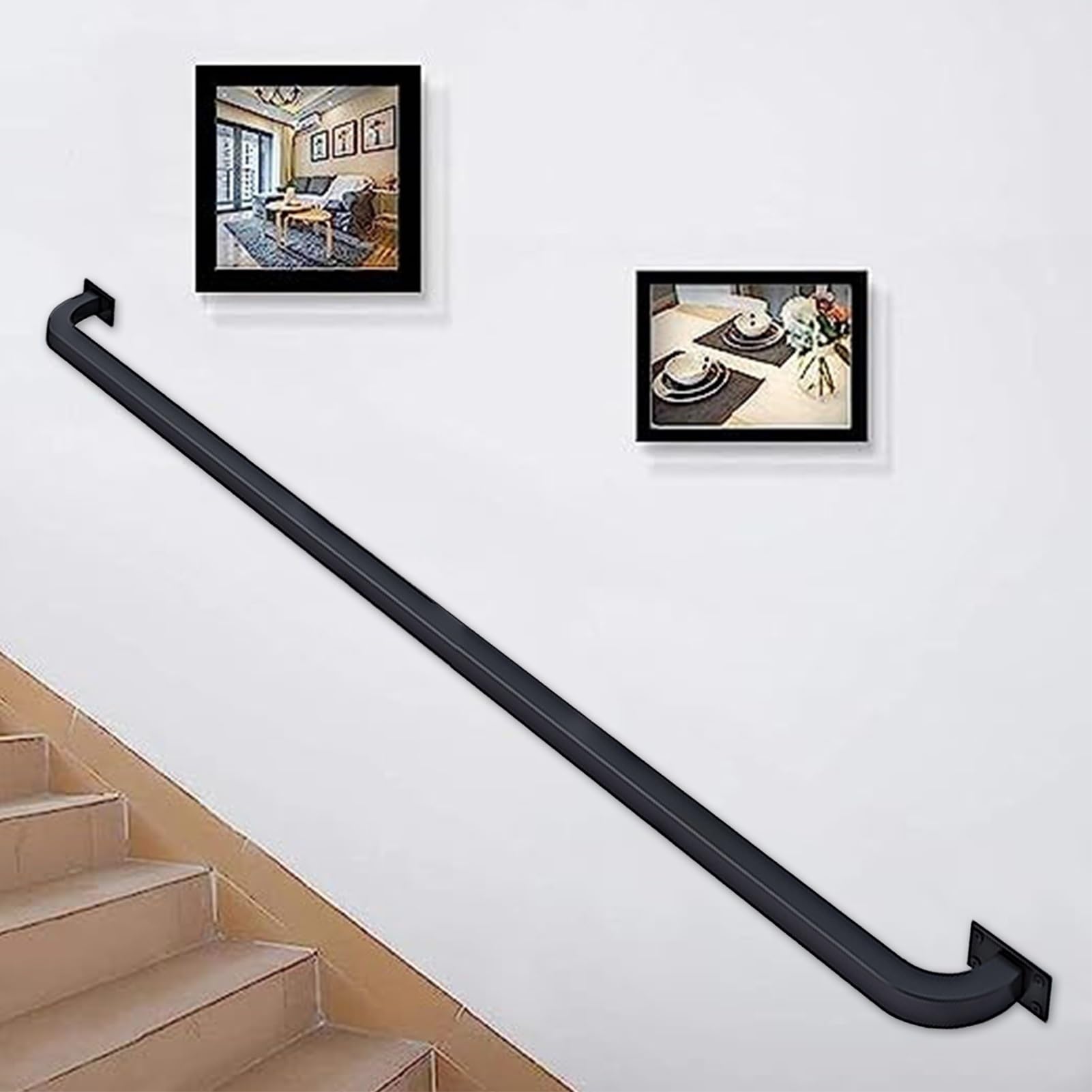 LWJSOCP Stair handrail Industrial square stair handrail grab bar set, black galvanized iron handrail for disabled elderly, indoor hand railing for stairs, black metal wrought iron (Size : 120cm