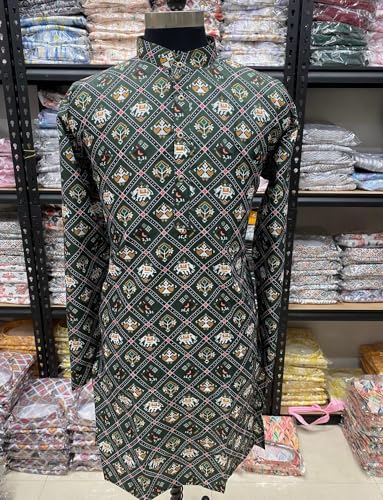 Image of FOXDX Men's Cotton Blend Printed Long Kurta Suitable for All Indian Wedding, Occasions, and Festivals