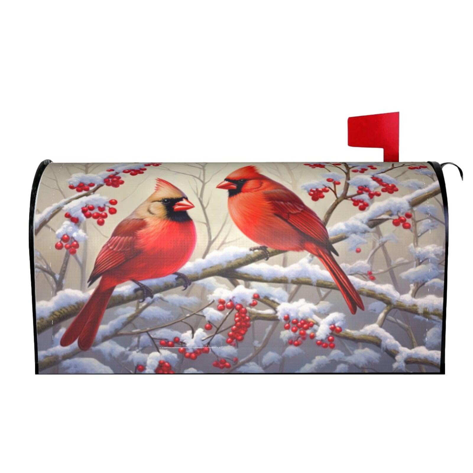 Winter Cardinal Red Bird 02 Mailbox Covers Magnetic Wraps Post Letter Box Cover Garden Home Decor
