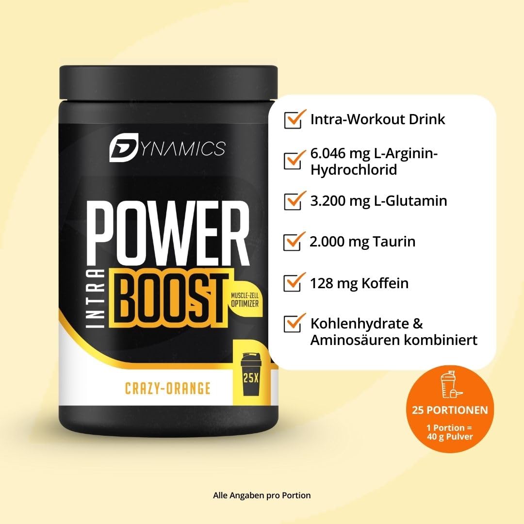 Premium Intra Workout Drink mit EAAs | Kohlenhydraten | Mehr Energie Power beim Training | Aminosäuren Komplex mit L-Glutamin | Muskelzellvolumen erhöhen | Crazy Orange von Dynamics Nutrition | 1000g