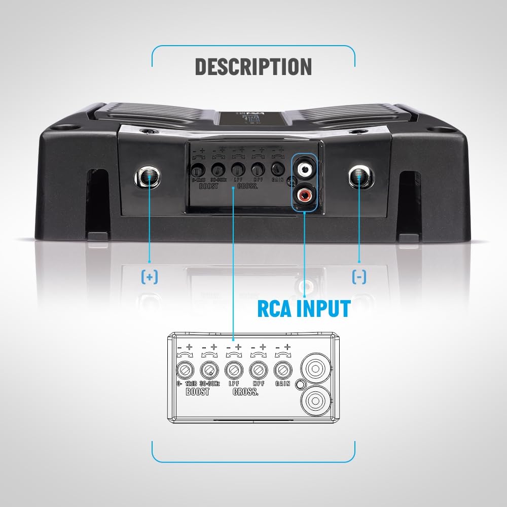 BANDA Audioparts VIKING5000.1 - Amplificador mono de audio para automóvil de 1 canal, 5000 vatios máximo 1 ohmio, con filtro de paso alto y filtro de paso bajo