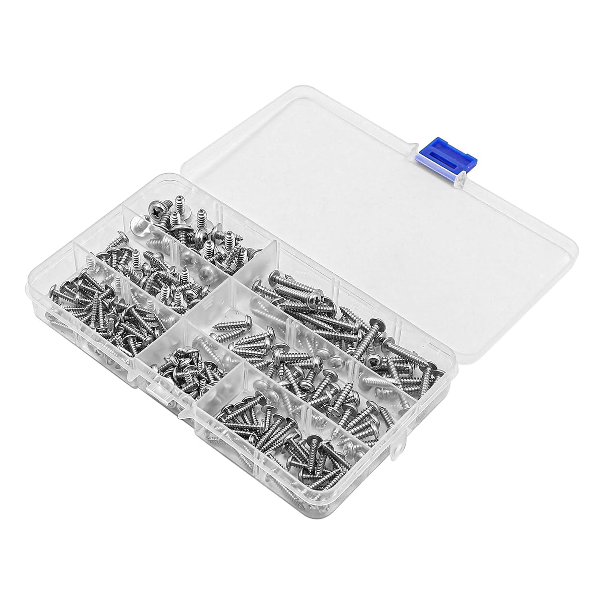 220 Pcs NUZAMAS M3 M4 M5 Self Tapping Screws 304 Stainless Steel Cross Pan Round Head with Washer Self-Tapping Screw Cross Recessed Round Head Screw with Storage Box - Image 2
