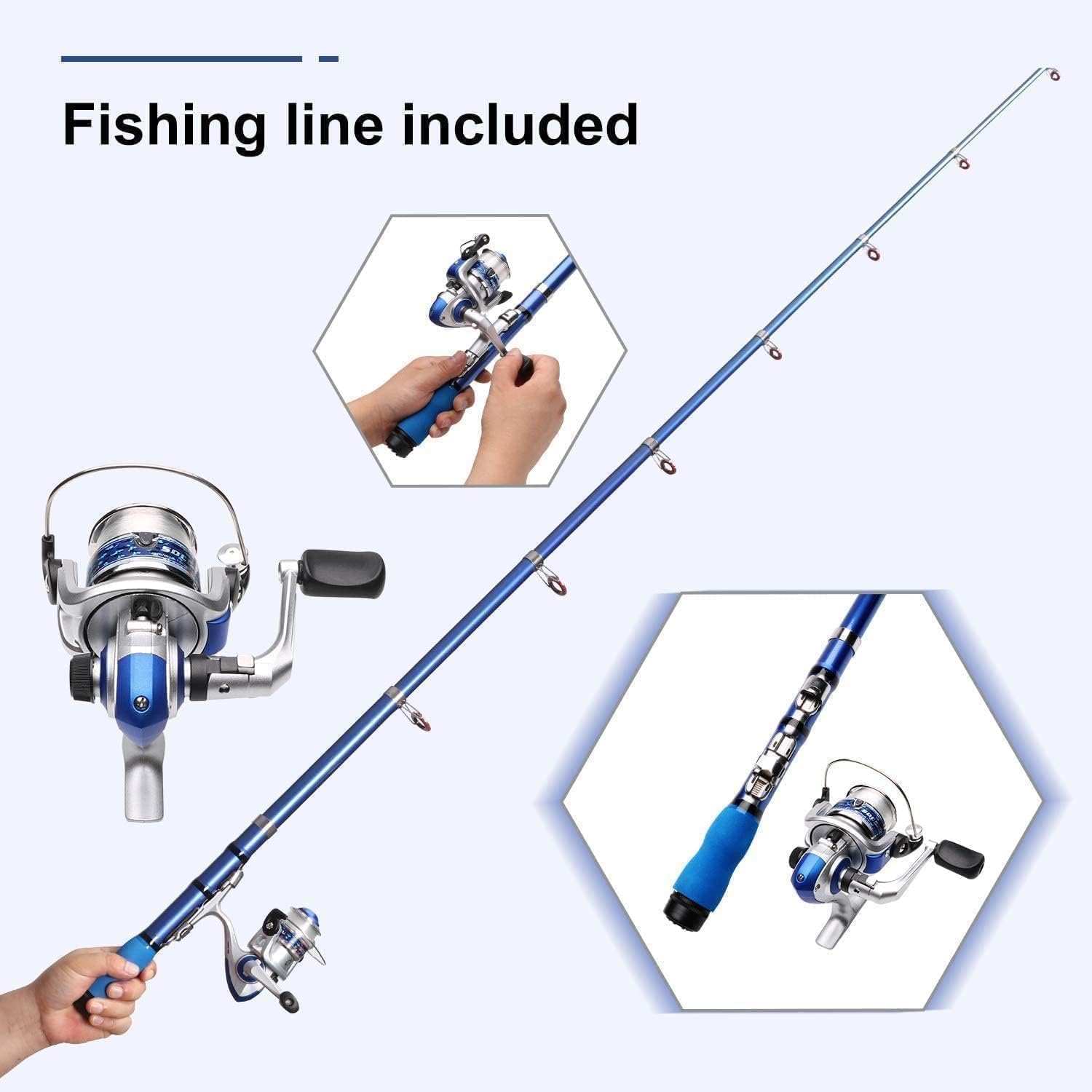 Portable Fishing Spinning Rod and Reel Combo Set Carbon Fiber Fluorescent Rod Tip, with Fishing Lures Line Carrier Bag Kits for Travel Surf - Image 4