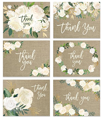 Rustic Wedding Thank You Cards (Set of 24) Premium All Occasion Assorted Bridal Shower Shabby Chic Mr. & Mrs. Burlap Note Card Variety Pack with Envelopes, Blank Inside Cute Excellent Value VTA0002B