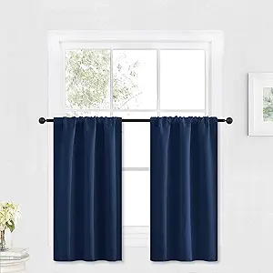 RYB HOME Blackout Curtains Small Window Decor Light Block Thermal Insulated Drapes for Bedroom Bathroom Kitchen Cabinet, W 29 x L 36 inch, Navy Blue, 2 Panels