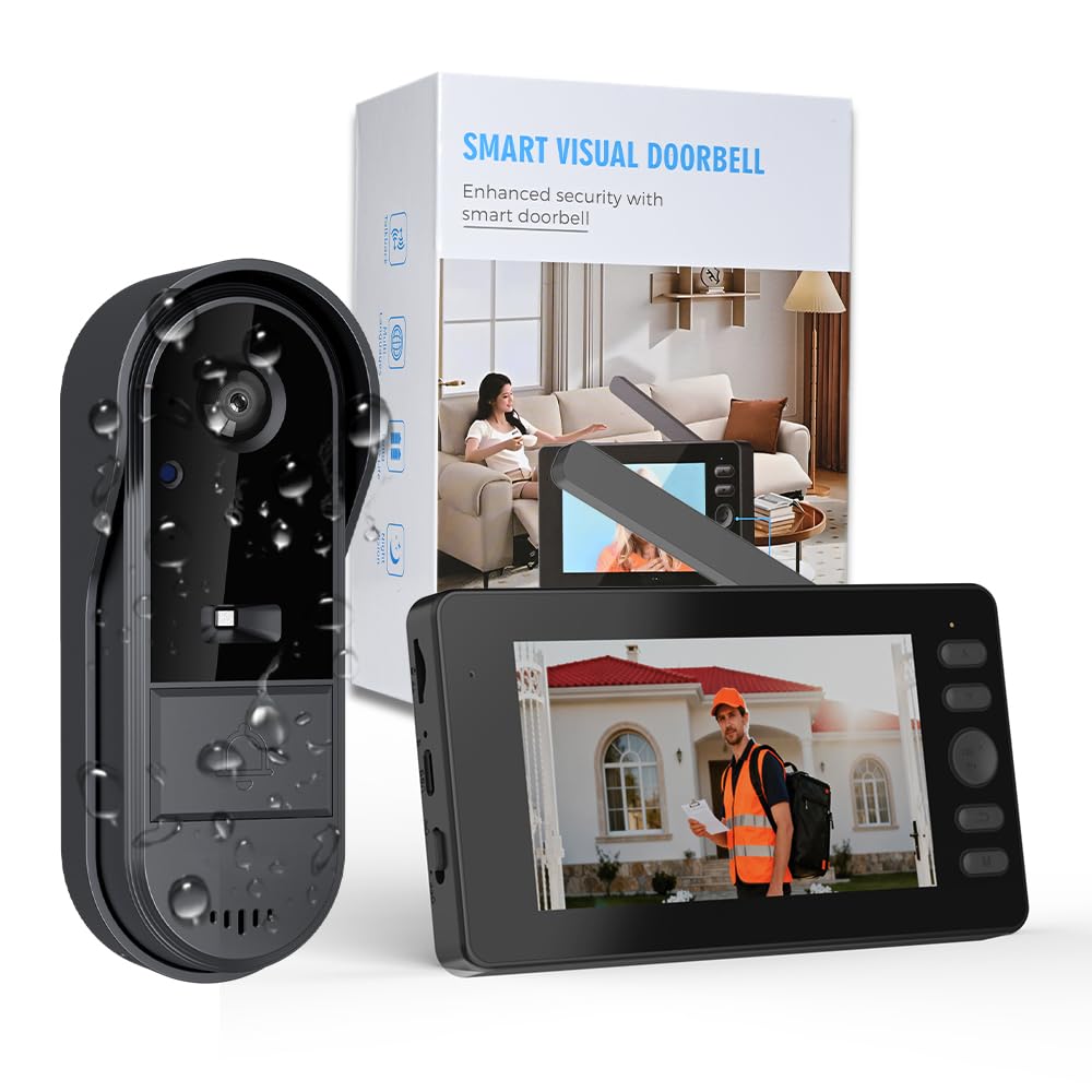 Winnes Videocitofono Citofono Senza Fili da Esterno con Schermo IPS 4,3'' Video Campanello con Telecamera 1080P 170°Angolo Visuale,Visione Notturna,Spioncino Digitale Senza WiFi/APP/Abbonamento