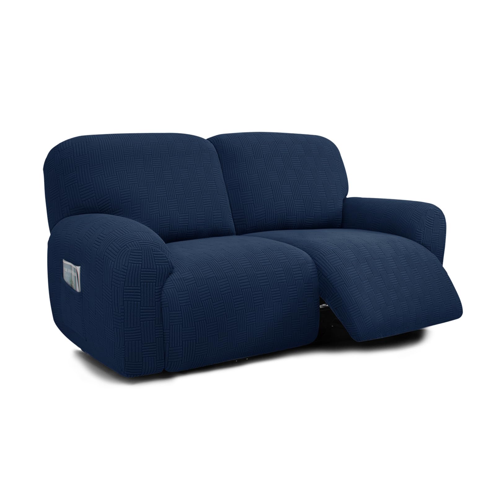 Xhdzsw Navy Blue Extra Large 2 Seater Recliner Sofa Covers, 6-Piece Extra Wide 75" - 100" Jacquard Stretch Reclining Couch Covers, Extra Wide Reclining Loveseat Cover (Navy Blue)
