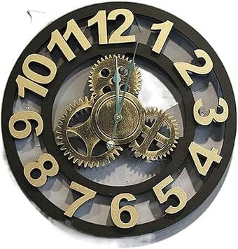 Wall Clock Industrial Wind Gear Clock Bar Living Room Bedroom Home Round Watch Personalized Fashion Pocket Watch 50cm (Black OneSize)