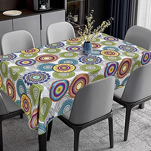 GREATOYAR Mantel Antimanchas Cuadrado, Mantel Impermeable, Hule Mesa, Resistente, Lavable, Impermeable, Ideal para Interiores y Exteriores, para Decoración de Mesa,Círculo Colorido,Medida 140x140cm Cover