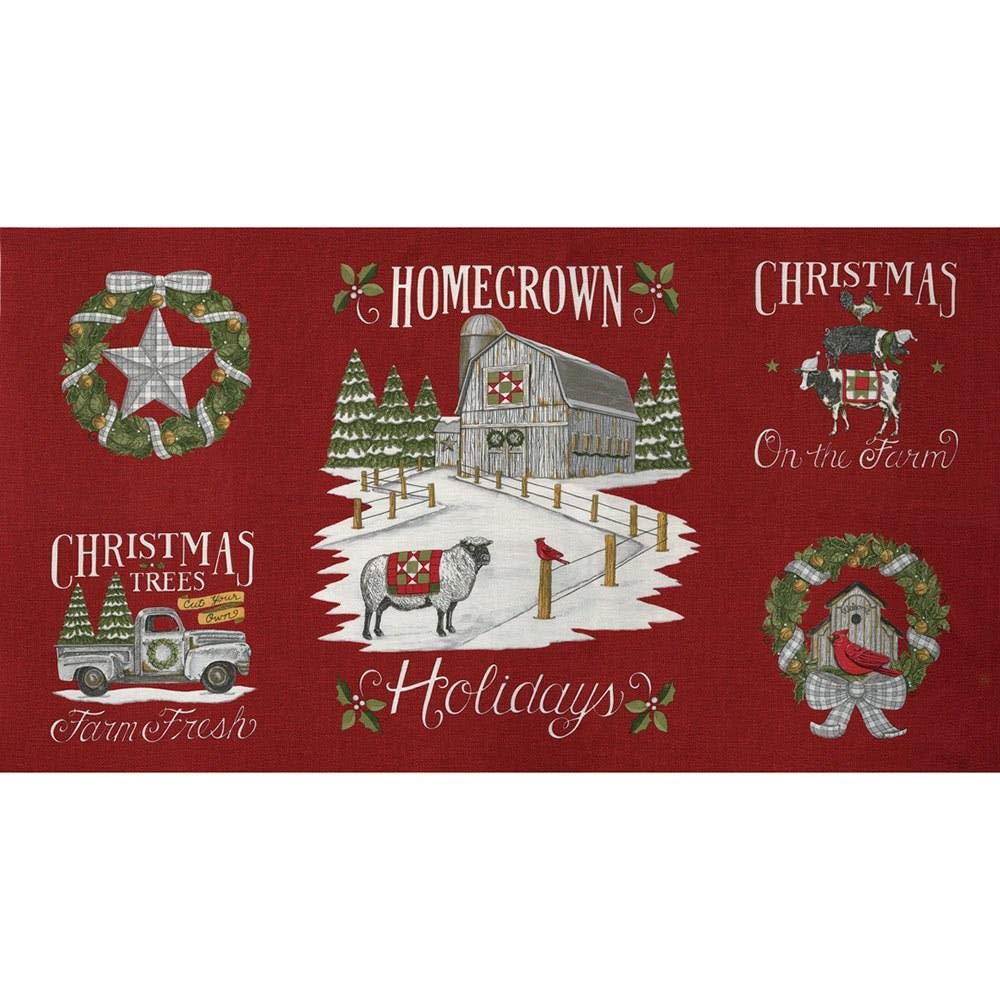 Moda Fabrics Homegrown Holidays Deb Strain Christmas Panel Barn Red