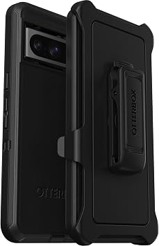 OtterBox Google Pixel 8 Pro Defender Series Case - BLACK, rugged & durable, with port protection, includes holster clip kickstand Single unit ships in polybag, ideal for business customers