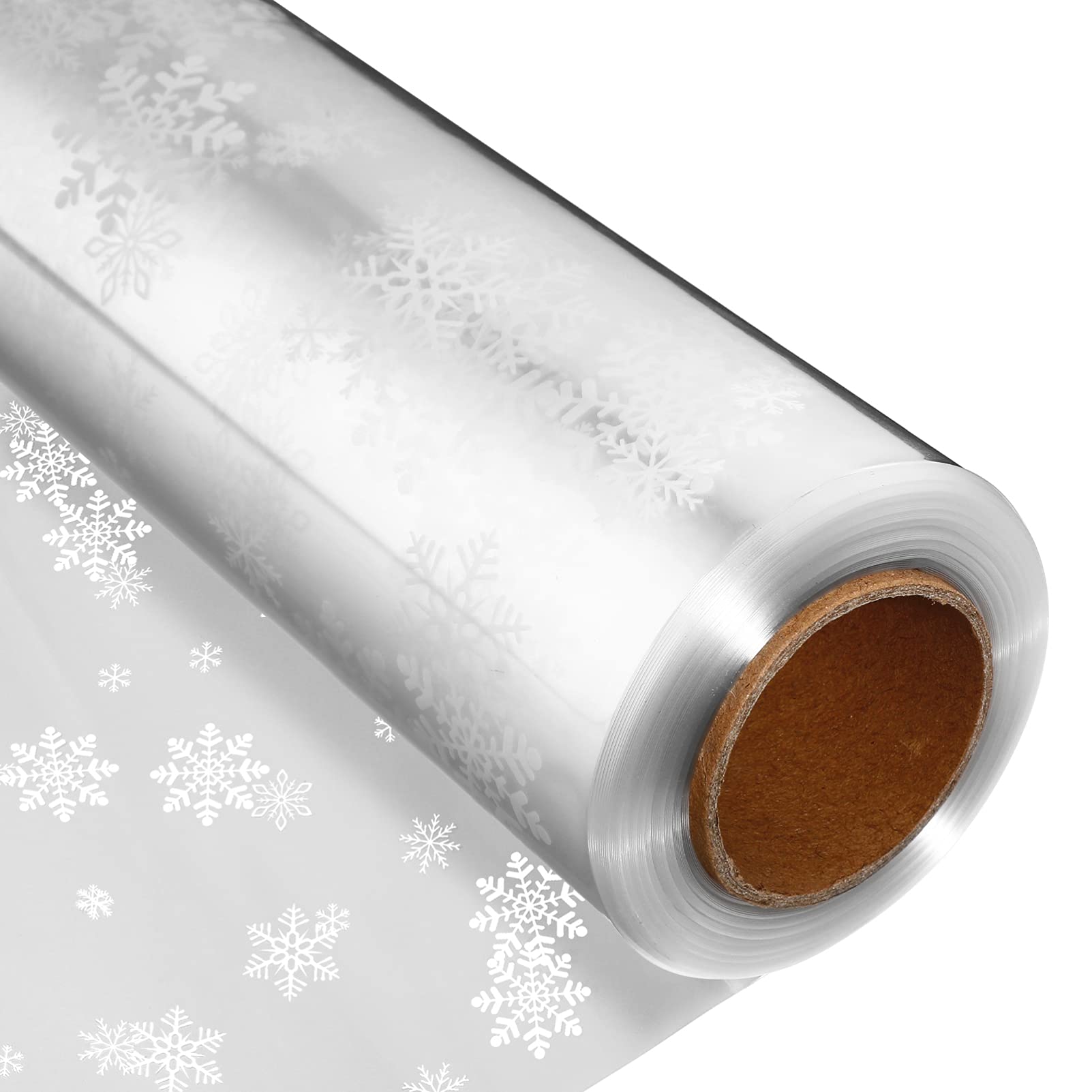 Toyvian Clear Cellophane Wrap Roll: Width 33.9 Inches Length 98.4 Feet| 3 Mil Thicken Christmas Snowflake Cellophane Roll Crystal Wrappings for Hampers Baskets Flower Florist Wrap