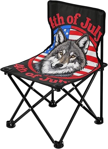 4 de julio, Día de la Independencia Brown Wolf - Sillas portátiles compactas para adultos, ultra ligeras, jóvenes, silla de camping, bolsa de