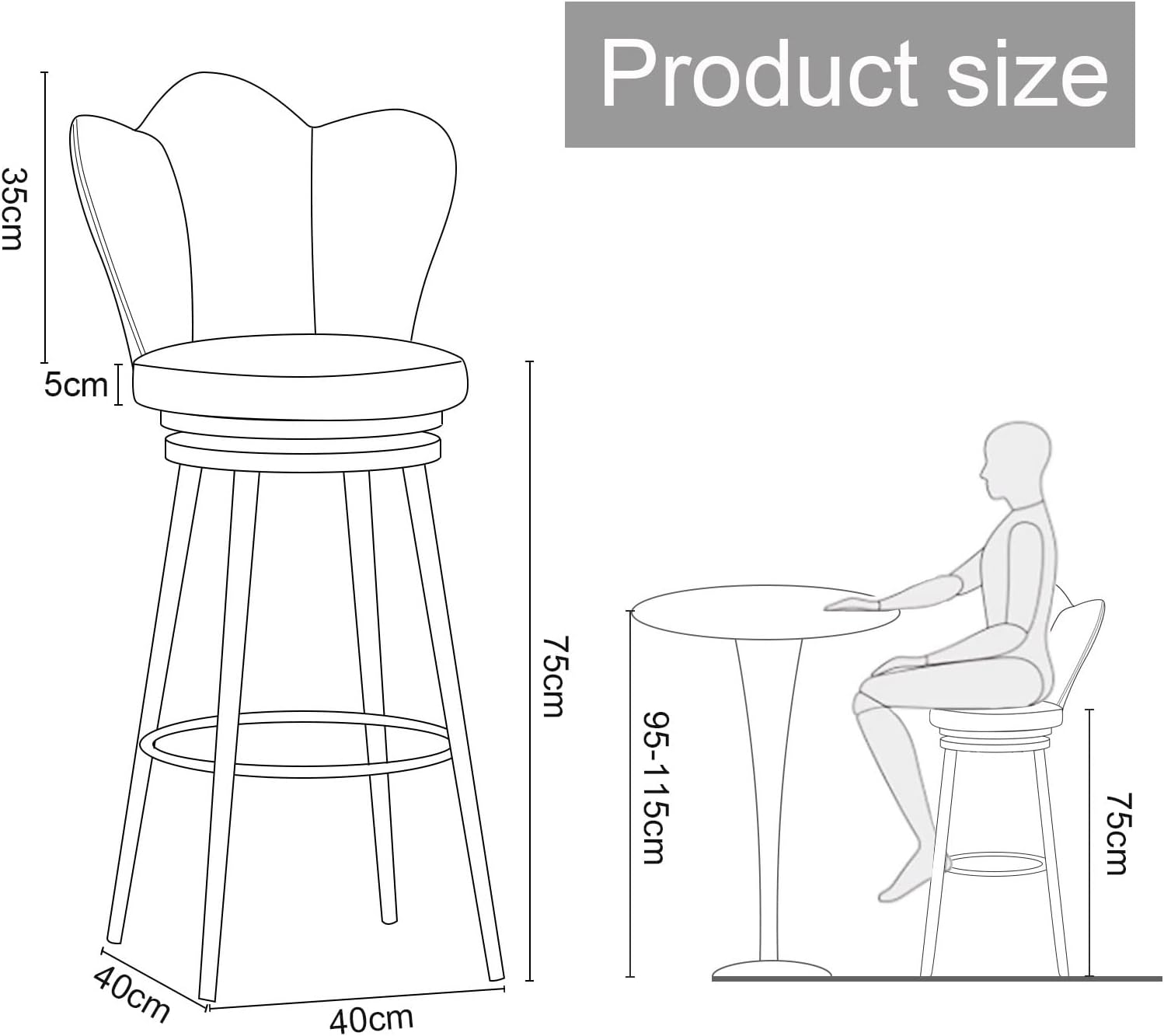 Bar Stools Set of 3 - Counter Height Bar Stools, Swivel Bar Stools with Backs, Velvetfor Kitchen Counter, Seat Height 75cm, White