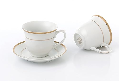Miniatura 6 de Elegante juego de tazas y platillos de té y café de porcelana duradera y colorida, color dorado, juego de 4, 8 onzas.