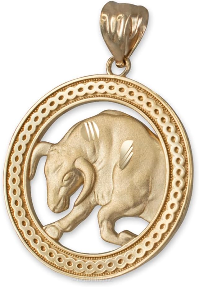 LA BLINGZ 10K Yellow Gold Zodiac Sign Open Medallion Satin DC Customizable Charm Pendant
