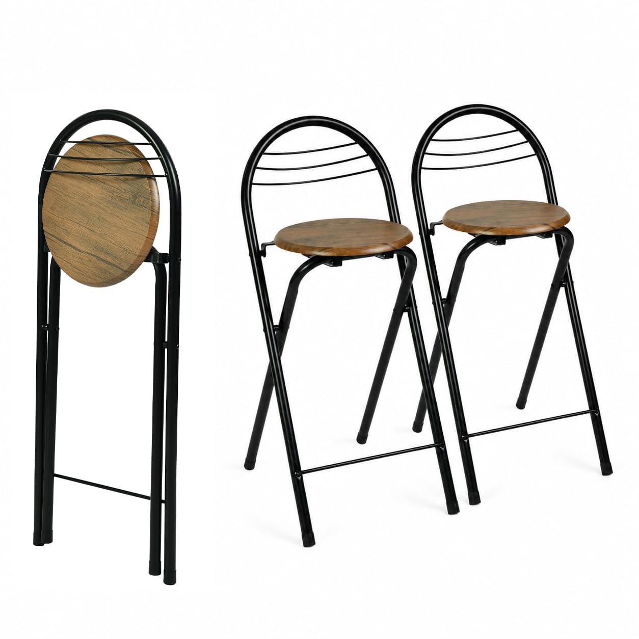 hitsuki Tabouret de Bar Pliant avec Dossier Lot de 2, Tabouret Haut Pliable Gain de Place, 61 cm