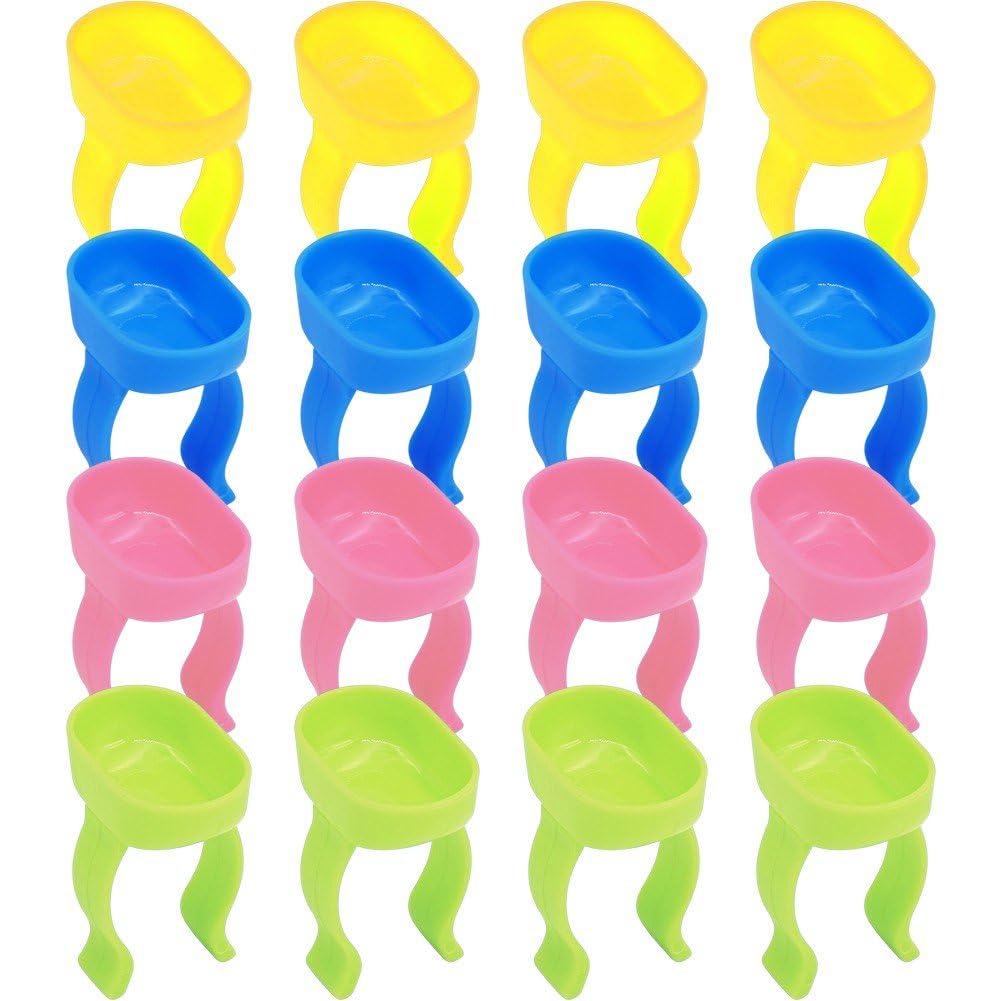 Fituenly As Shown Dental Mixing Finger Ring Bowl 20Pcs Plastic Silicone Holder Dappen Dish Nail Art Palette Finger Rings For Dentist Manicurist