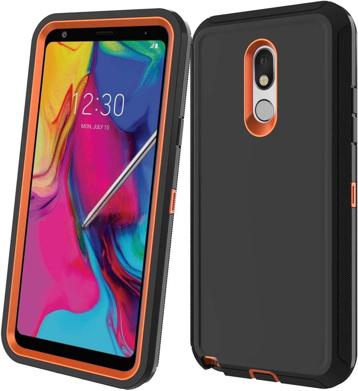 Annymall Case for LG Stylo 5 Case, Tri-Layer Heavy Duty [with Built-in Screen Protector] Hybrid High Impact Resistant Rugged Full-Body Shockproof Cover for LG Stylo 5 (Black/Orange)