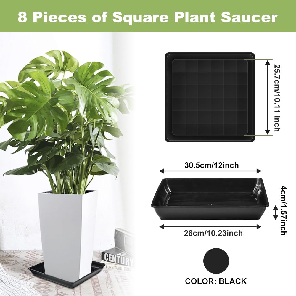 Lot De 12 Soucoupes Carrées Pour Plantes CAXUSD - 18x18 Cm, Pour Pots Intérieur Et Extérieur