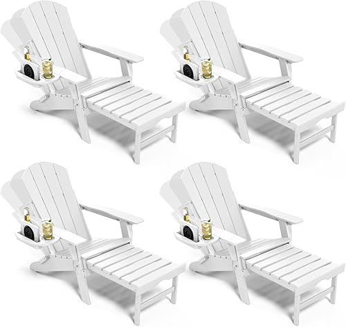 Miniatura 16 de Silla Adirondack ajustable con reposapiés retráctil, juego de 2, silla Adirondack plegable de HDPE con portavasos, silla para fogatas al aire libre