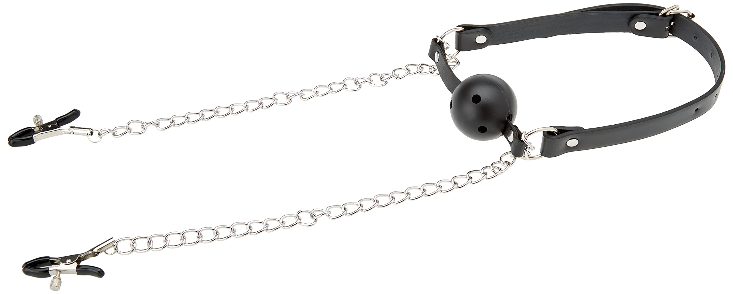 Ball gag respirant pour éviter la panique avec pinces intégrées