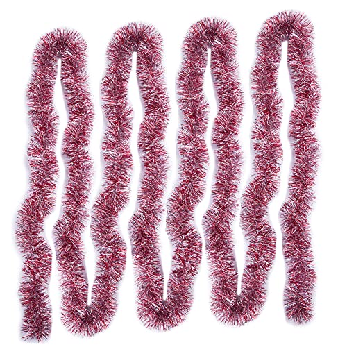 Ipegtop 26.2Ft Christmas Tinsel Garland, Classic Thick Colorful Reflections Shiny Sparkly Soft Party Hanging Tinsel Ornaments Ceiling Christmas Tree Decorations, 4 Inch Wide - Red #TOP7