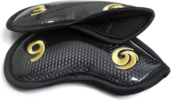 Scott Edward レザーゴルフアイアンヘッドカバー 厚手合成ポリウレタンウェッジゴルフヘッドカバー 刺繍番号タグ付き 10個/12個 ほとんどのクラブに適合