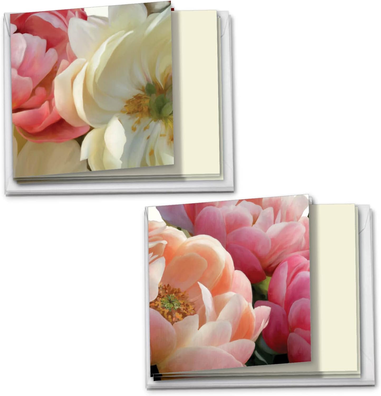The Best Card Company - 12 Assorted Blank Note Cards (4 x 5.12 Inch) - Boxed All Occasion Notecards Bulk (2 Designs, 6 Each) - Peony Passion MQ4606OCB-B6x2-NB