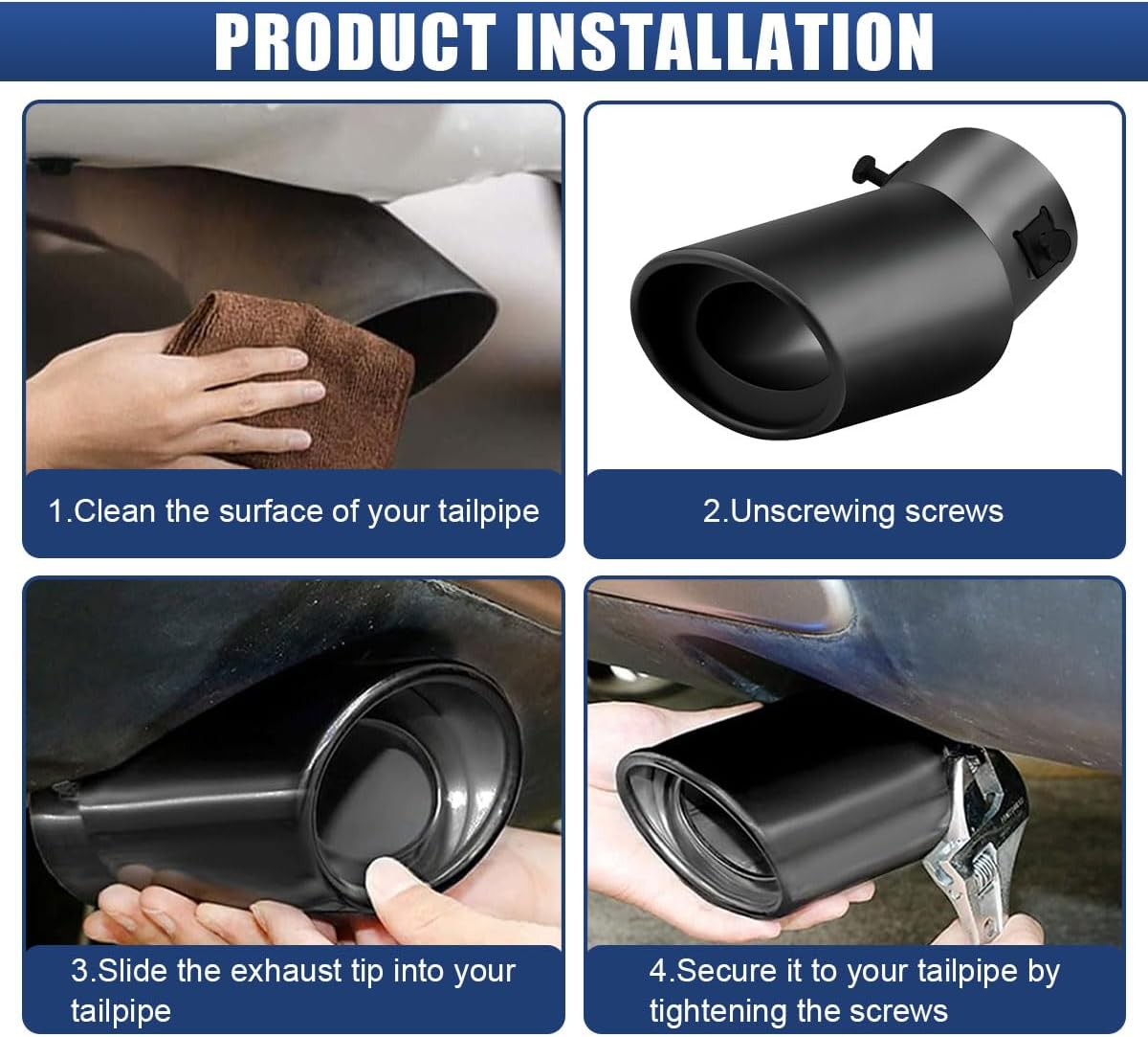 Stainless Steel Car Exhaust Tail Pipe Tip, Universal 2.5" Inlet 3.3" Outlet Chrome-Plated Finish Tailpipe Exhaust Tip, Adjustable Car Modification Tail Throat Tail Pipe for Cars (Black, Bend)