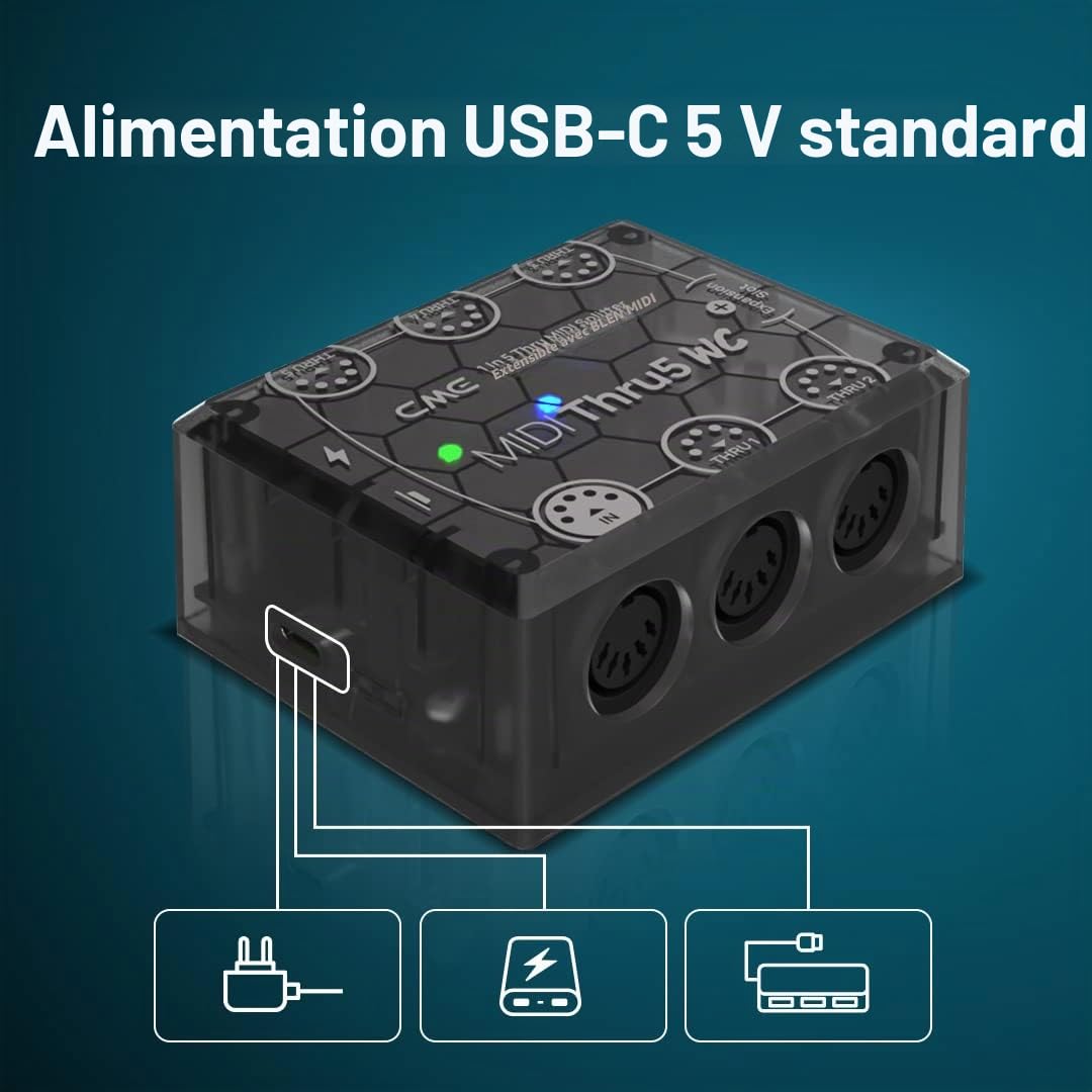 CME MIDI Thru5 WC – Répartiteur DIN 5 Broches 1 Entrée / 5 Sorties, Compatible SysEx, Clock et MPE, Extension Bluetooth Optionnelle