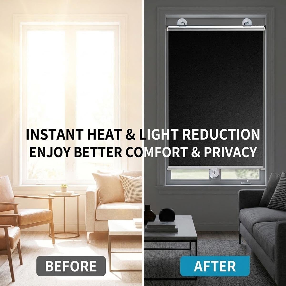 Sonnenschutz Auto Fenster Rollo mit Saugnapf Thermorollo Ohne Bohren Blickdichtes Verdunkelungsrollo Bietet UV-Schutz Ideal Temporäre Jalousien für Schlafzimmer, Reise(Semi-Blackout,68.5W x 183H cm)