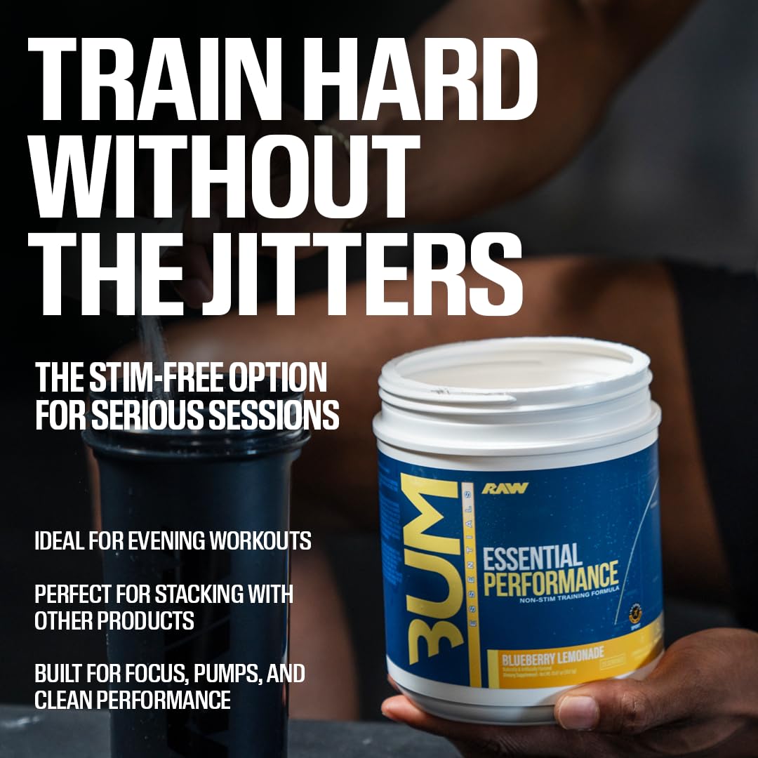RAW Essential Performance Non-Stim Pre-Workout Powder - Preworkout for Endurance Strength & Focus Without Caffeine or Stimulants - Creatine Monohydrate, L-Citrulline & Beta Alanine - Blue Rathberry — Amazon image 6