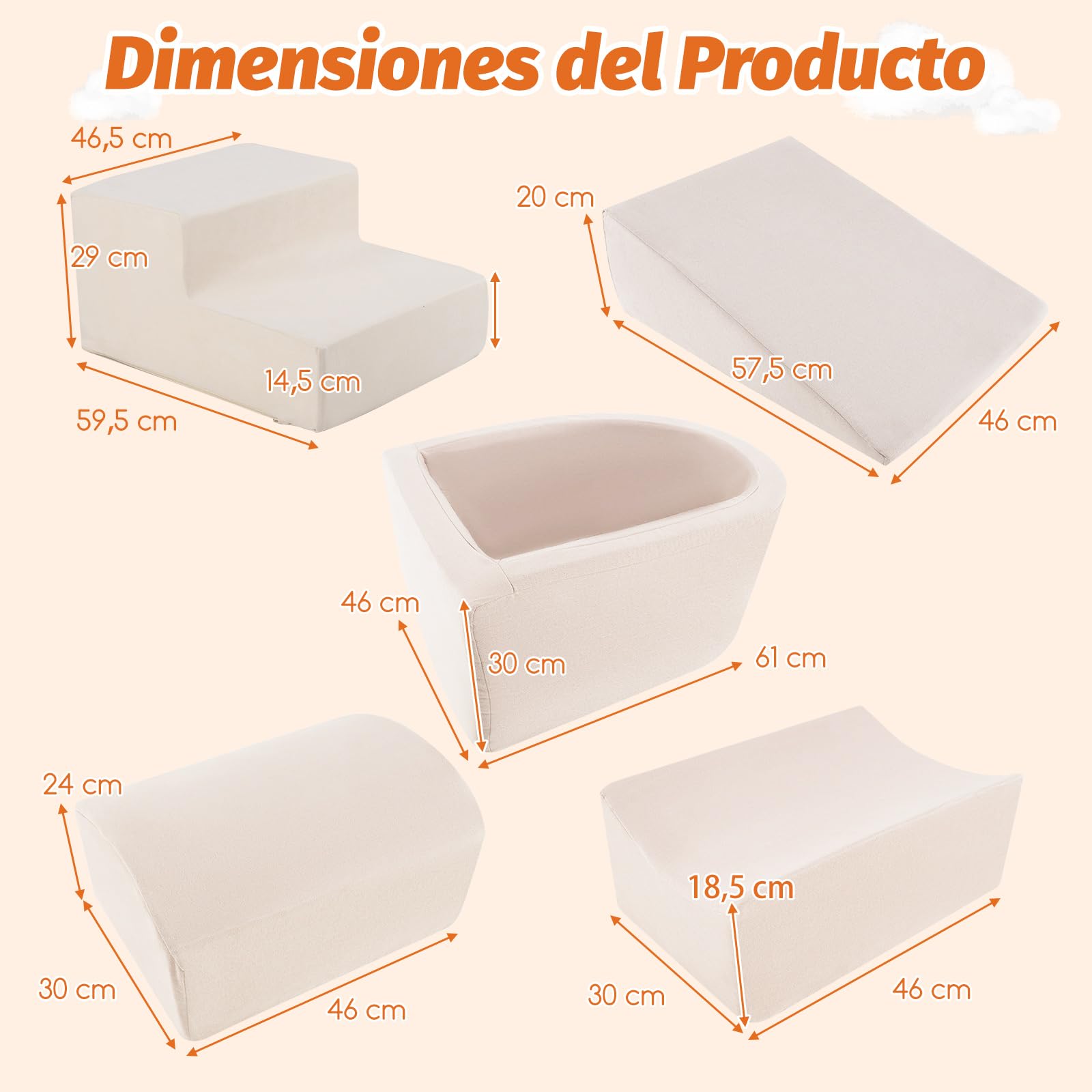 COSTWAY Juego de Escalada y Rampa de 5 Piezas, Bloque de Escalada con Piscina de Pelota Infantil, Funda Lavable a Máquina con Cremallera, Bloques de Construcción Creativos,Sin Pelotas de Mar (Beige) — view 6