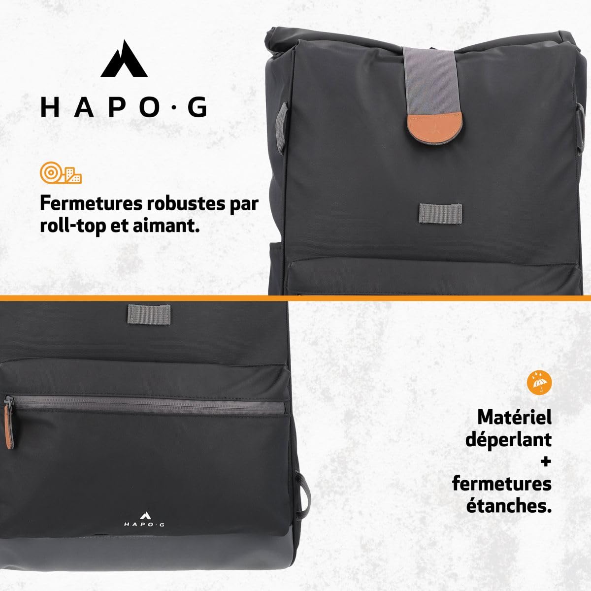 Hapo-G - Sacoche vélo Porte Bagage arrière - Waterproof - Capacité de 50L, 2 x 25L - Noir - 33 x 16 x 61 cm - Accessoire vélo électrique (VAE), VTT, VTC, Ville