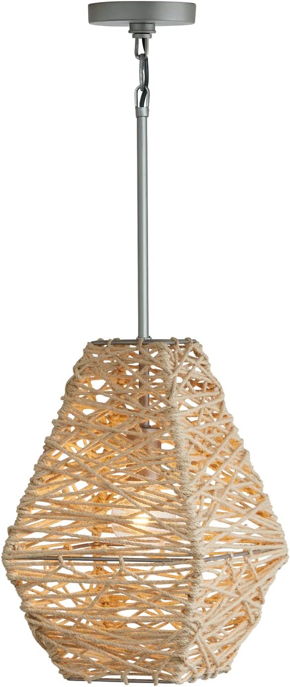 Capital Lighting 335213NY Finley Hand-Woven Natural Jute Pendant, 1-Light 100 Watt, 17" H x 11" W, Natural Jute/Grey
