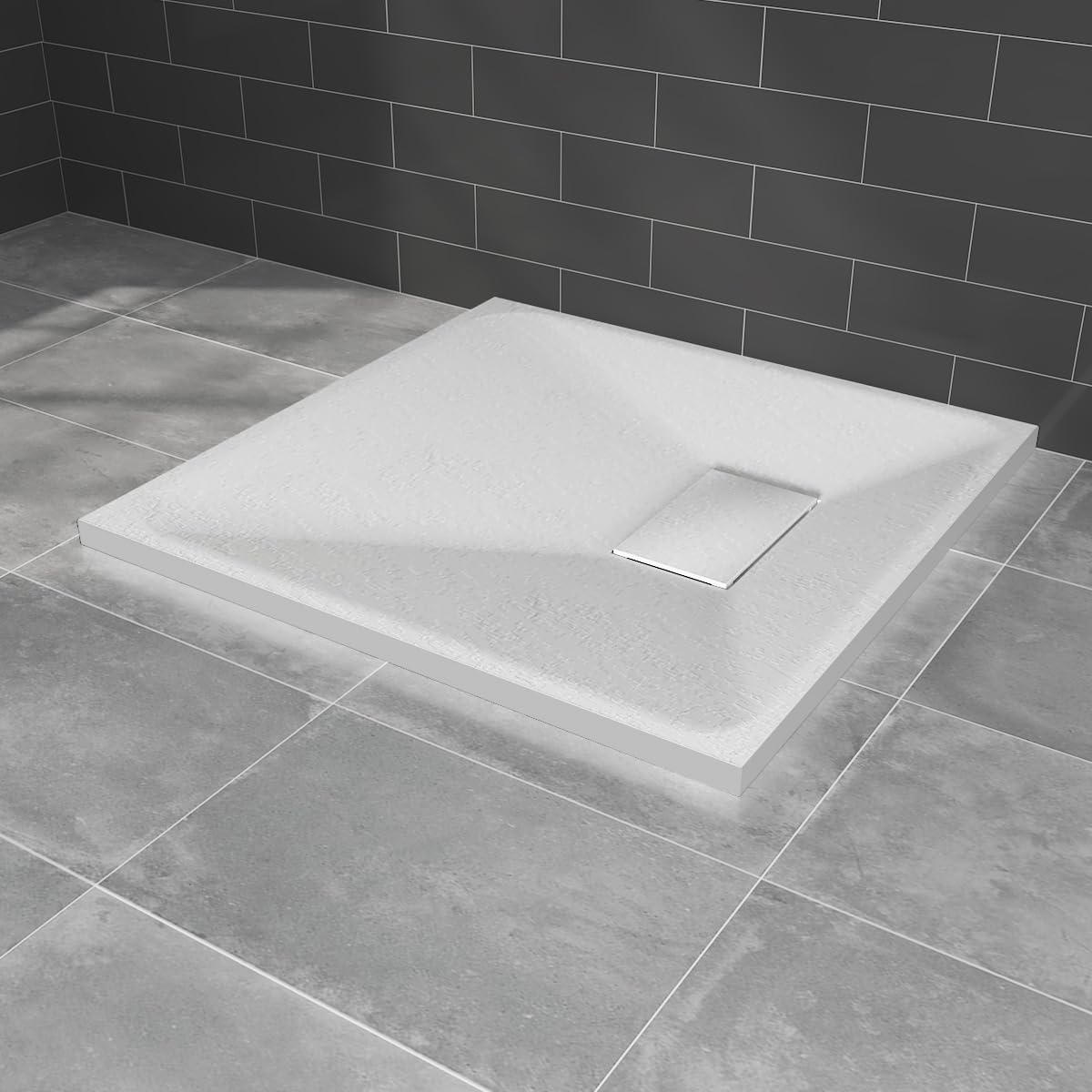 NRG 1100x900mm White Shower Base Non-Slip SMC Rectangle Shower Tray with Fast Flow Waste for Bathroom Enclosures