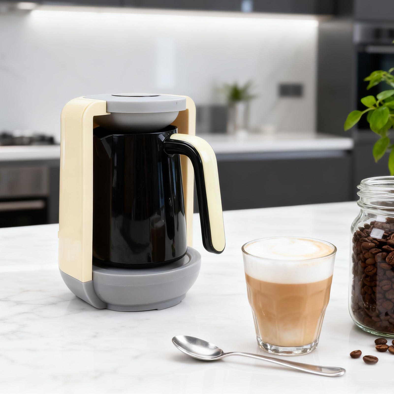 Jiawu Macchina per caffè Turco Macchina per tè Elettrica Efficiente per la Preparazione di tè per Viaggi in Ufficio a Casa, Caffettiera Automatica da 400 W per L'uso Quotidiano (YELLOW)