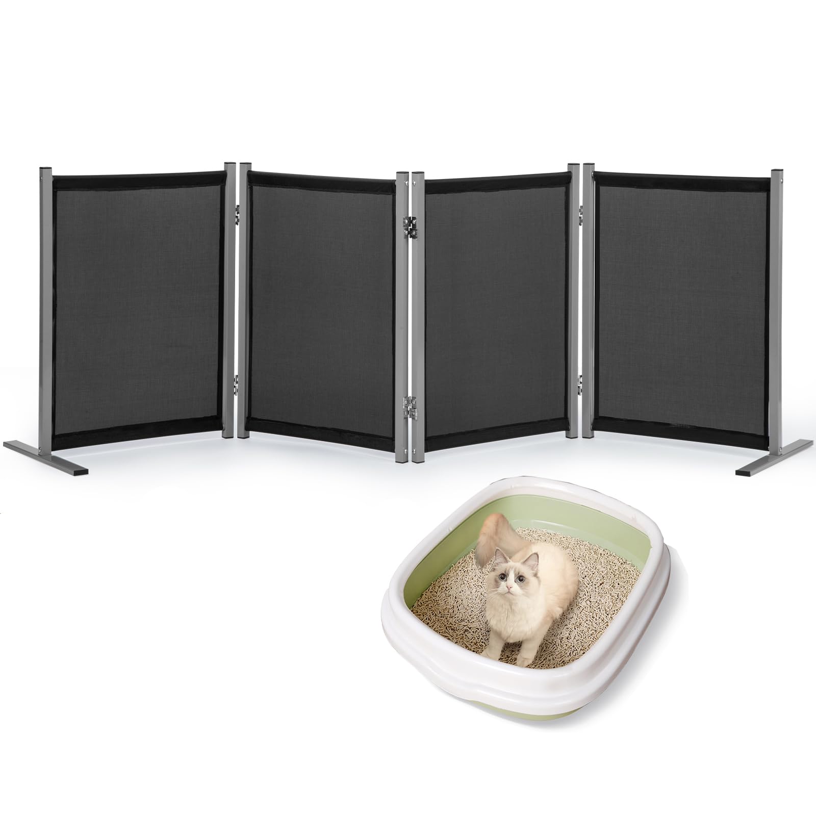 Rantila Cat Litter Box Privacy Screen Cat Litter Box Furniture Best for Your Cat's Health, 68''W x 24''H, Black, Need Assembly