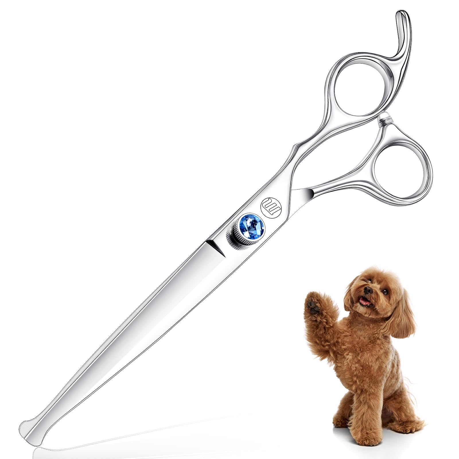 Moontay Ciseaux de Toilettage Professionnels pour Chiens Ciseaux à Fourrure droits pour couper les poils Ciseaux de 7 pouces en acier inoxydable japonais 440C Ciseaux de Toilettage pour Animaux Argent