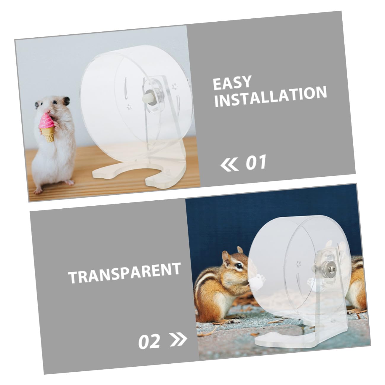 ifundom Rueda para Hámster Silenciosa con Soporte Rueda Acrílica Transparente para Ejercicio de Pequeños Roedores Juguete para Gerbils y Chinchillas Fácil Instalación