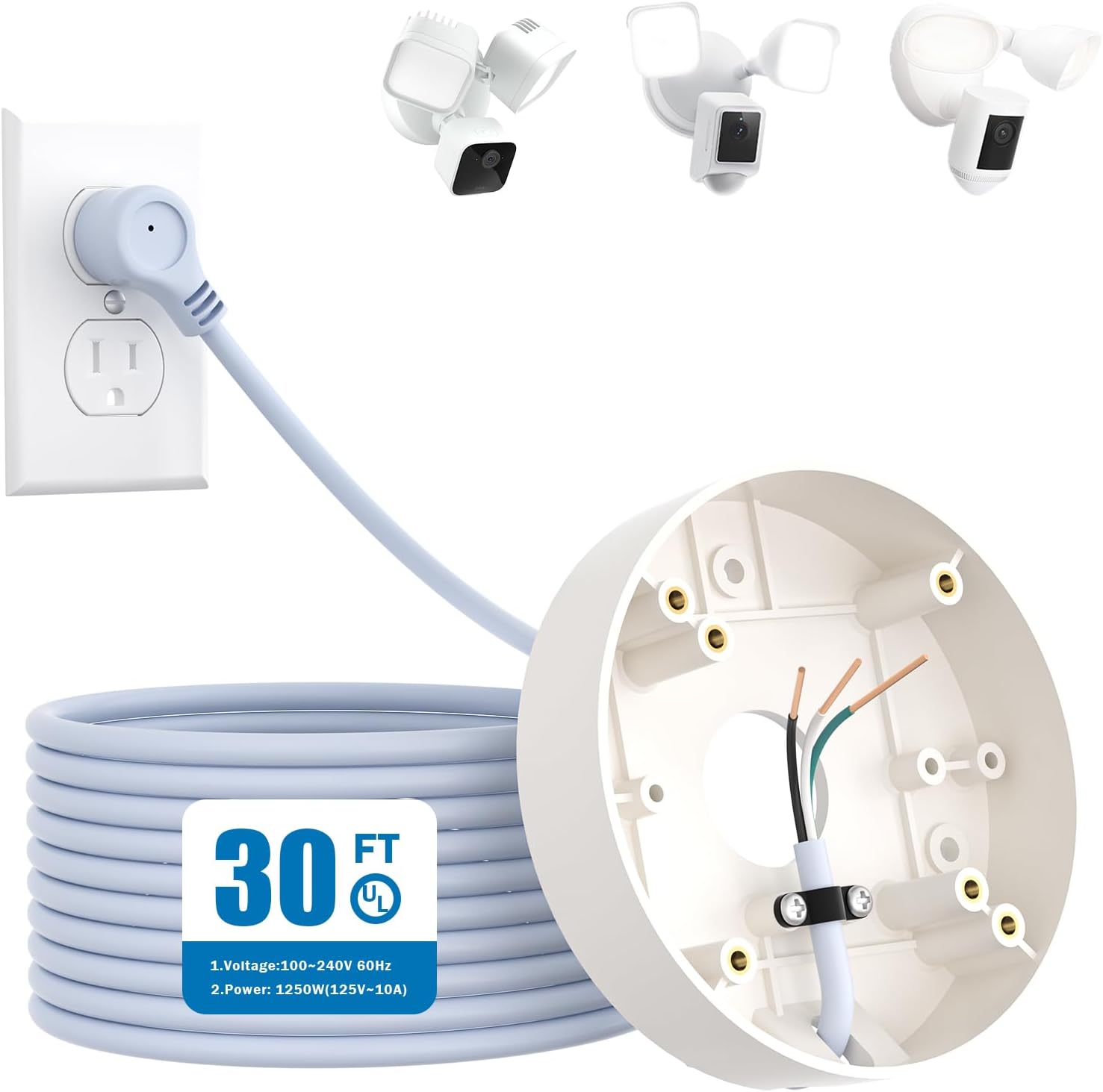 Plug-in Mount for Floodlight Cams with 30ft/9m Weatherproof Energy Cable for Floodlight Cam Wired Plus/Professional,WYZE Floodlight Digicam v2/Professional,Blink Wired Floodlight Digicam,Electrical Field and Wire Equipment