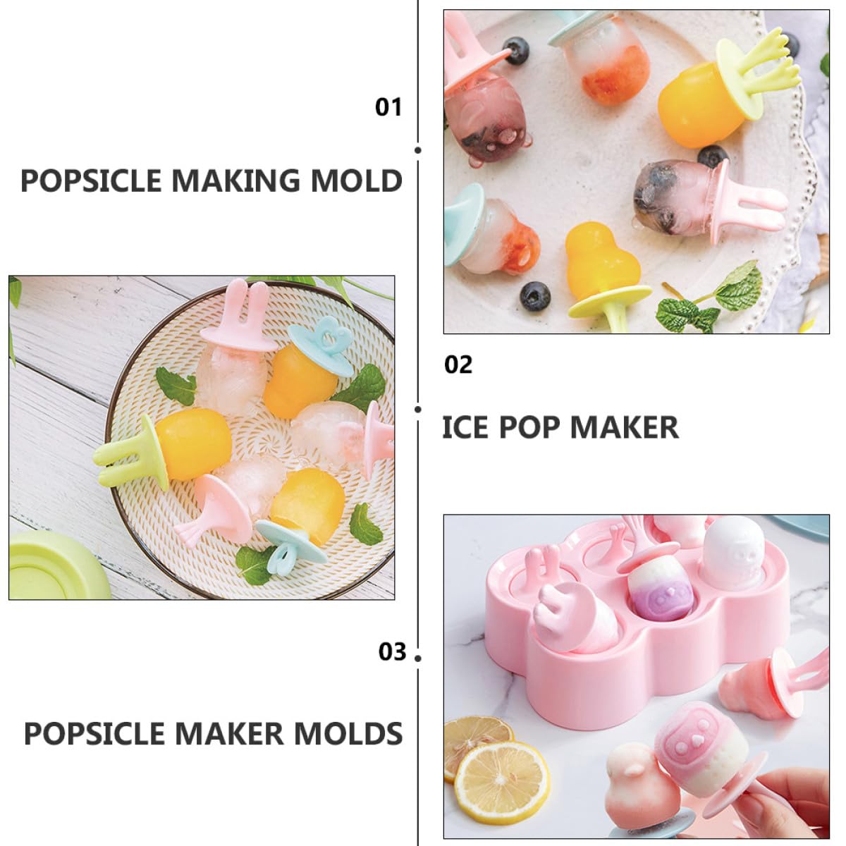 iplusmile 4 ensembles Moules à Glace Silicone Réutilisables Moules à Bâtonnets DIY pour Glaces Pudding Bonbons Résistants Froid Faciles à Démouler avec Poignées Ergonomiques pour