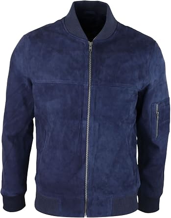 TruClothing Mens Genuine Suede Bomber Jacket Leather Casual Varsity VIntage Smart Casual