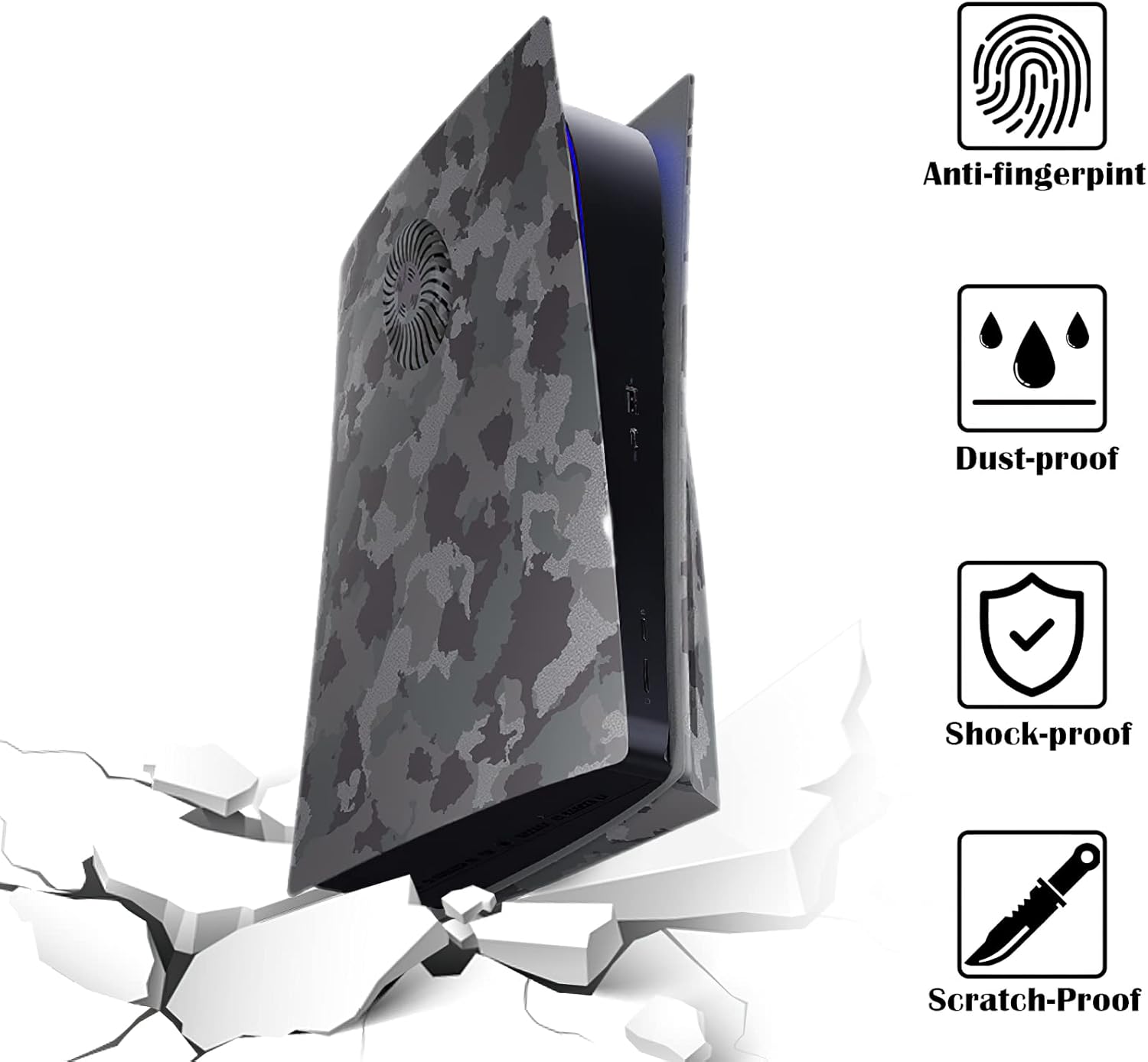 Cover Plates with Cooling Vent for PS5 Disc Edition Console, Accessories for PlayStation 5 Face Plates Side Panels Shell Replacement Protective Faceplates (Gray Camouflage)