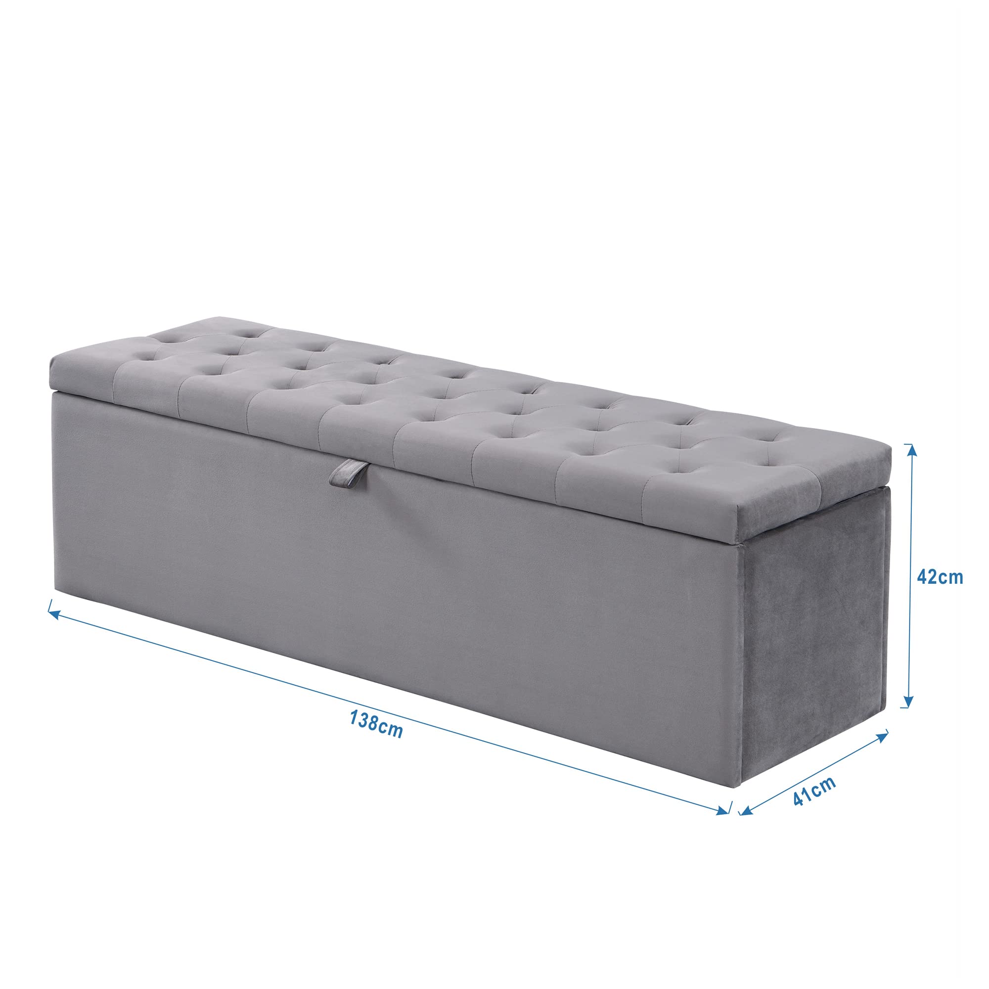 Samt, Polsterbank, Gepolsterte Sitzbank, Betthocker, Bank mit Stauraum, grau 138 x 41 x 42 cm